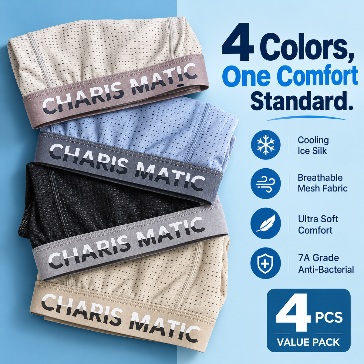 Premium Luxury Ice Silk Comfort Men’s Underwear (Set of 4)