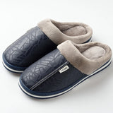 Mens PU Leather Warm Winter House Slippers