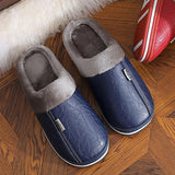 Mens PU Leather Warm Winter House Slippers