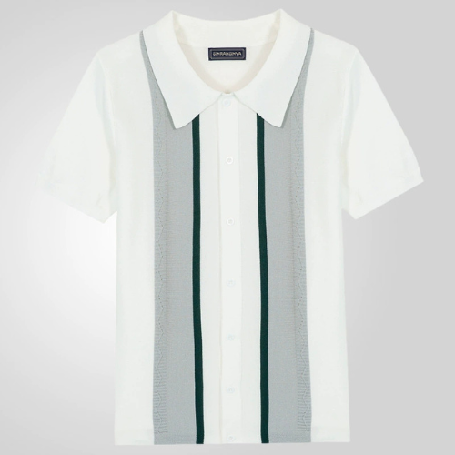 Men's summer new pullover casual striped polo shirt