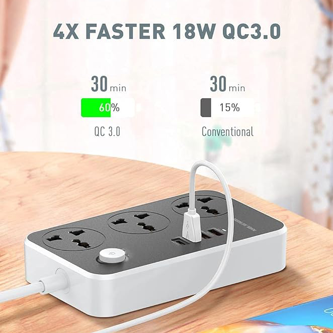 Maxline 3 Socket & 4 USB With Lightning Port Fast Charging Multiplug