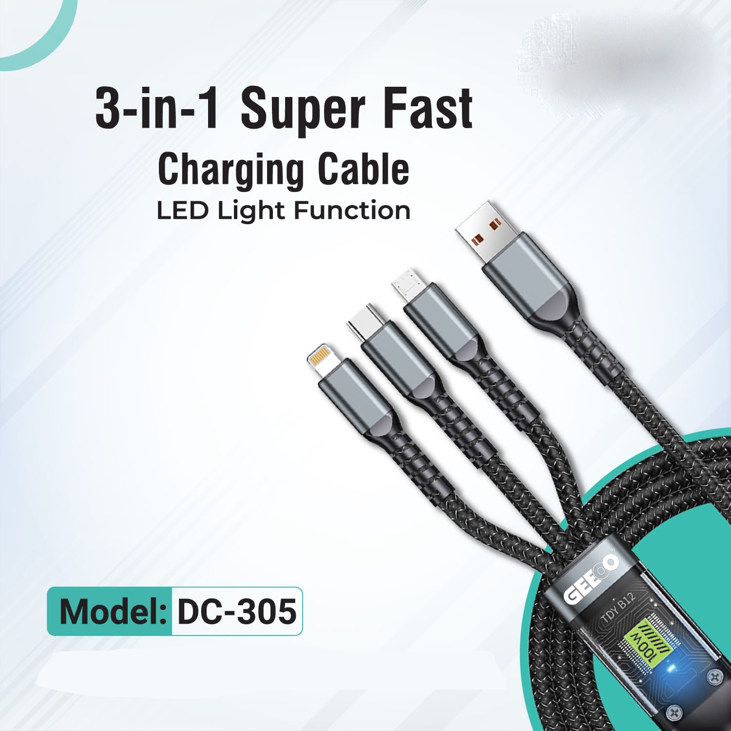 30cm Long 3 In 1 Super Fast Charging Cable