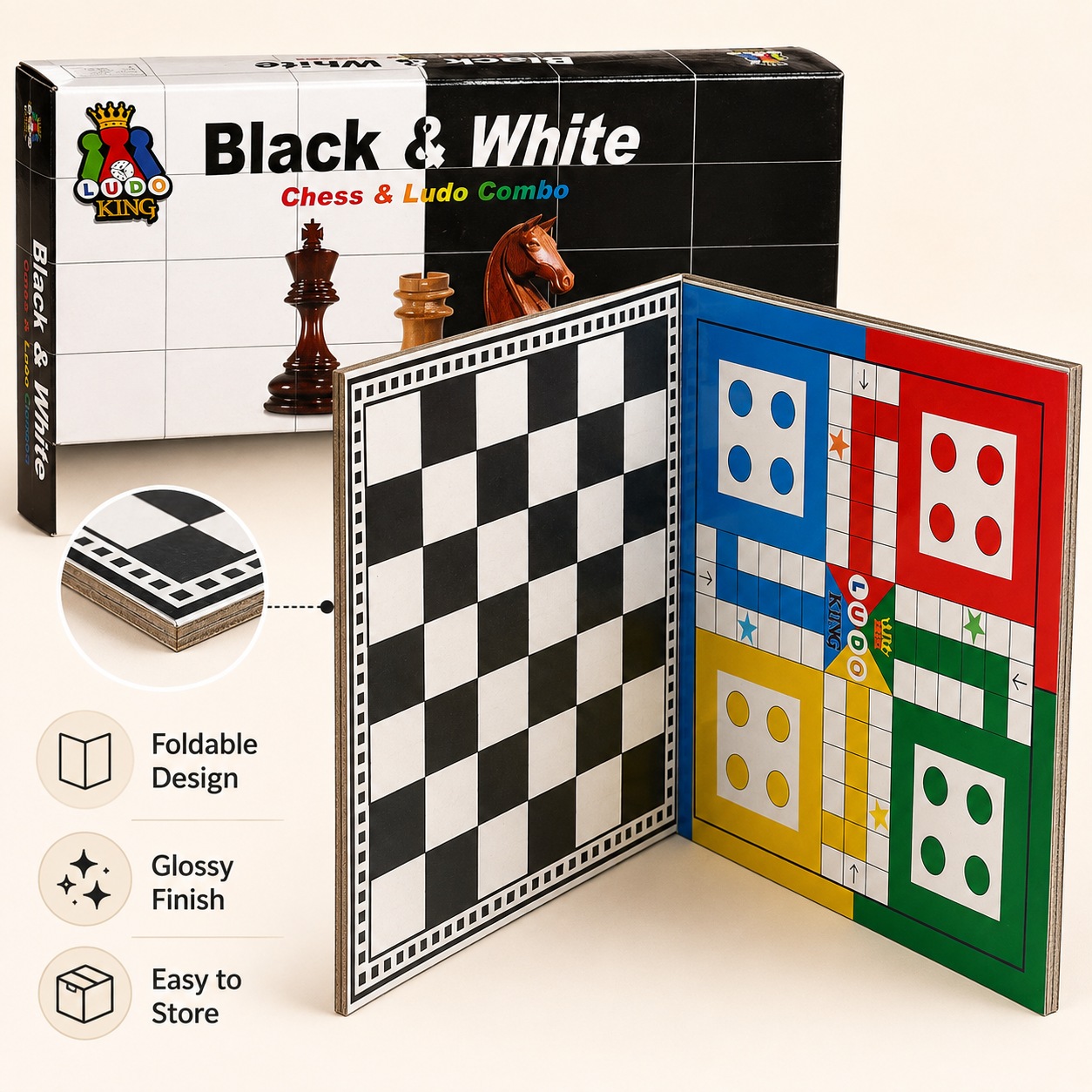 2-in-1 Foldable Chess & Ludo Game Board