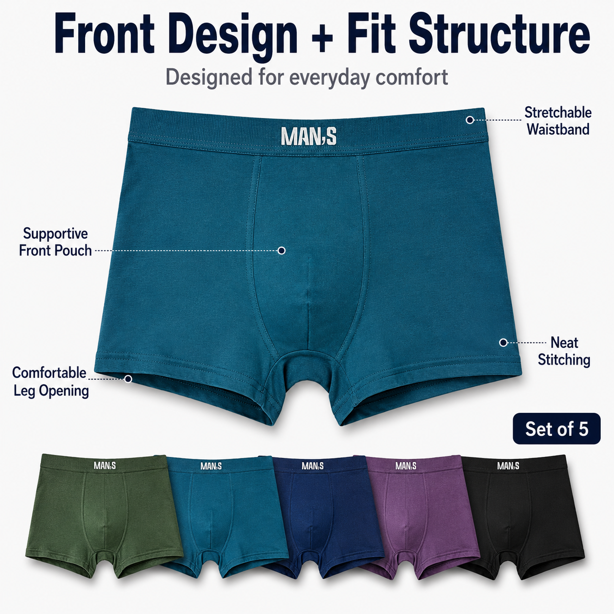 Soft Touch Comfort Boxer Combo (Set of 5)