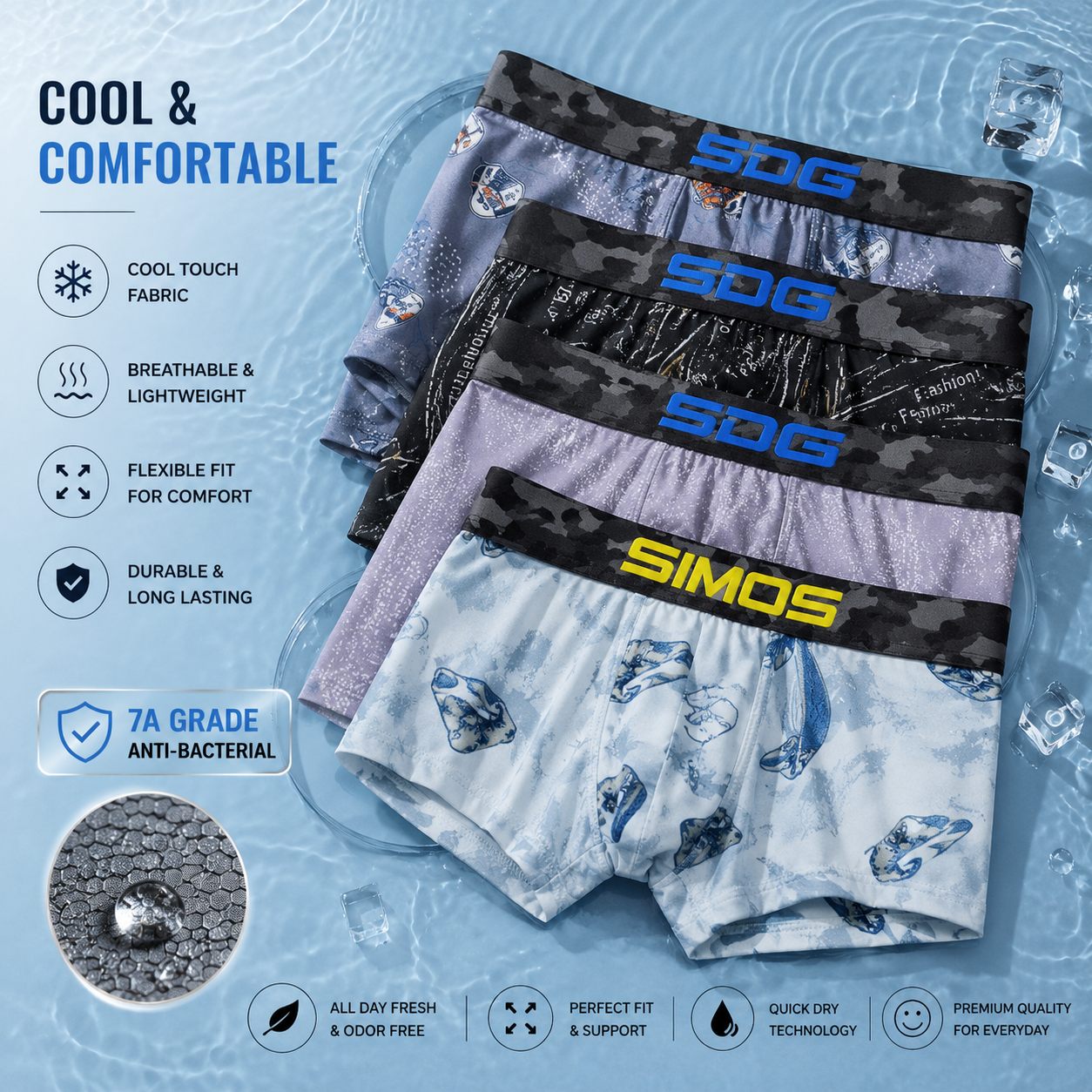 Premium Ice Silk Printed Boxer ( Set of 4 )