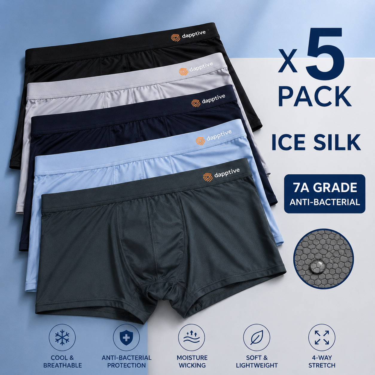 Men’s Luxury Ice Silk Underwear Combo ( set of 05)