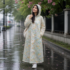 Transparent Floral Print Long Hooded Raincoat