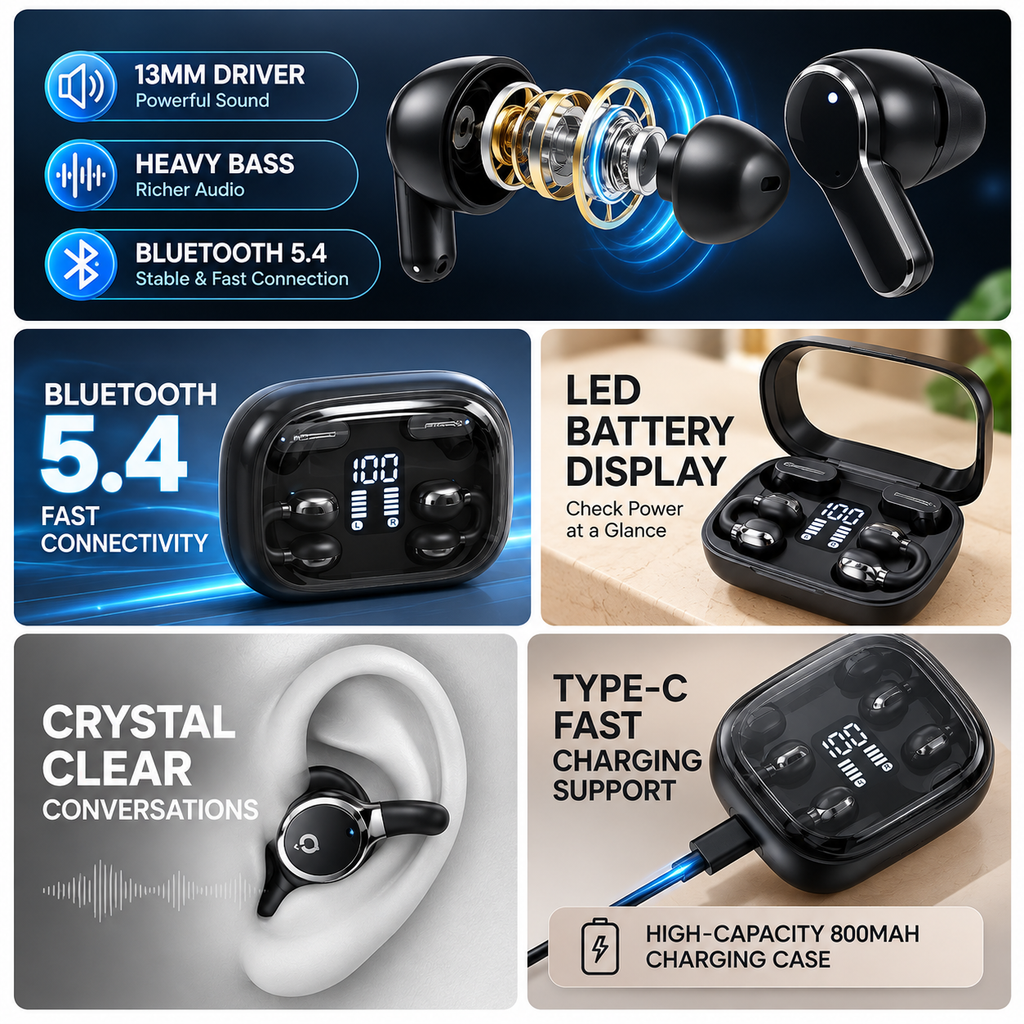 Q10 4-in-1 Bluetooth Earbuds-Dual Wearing Style