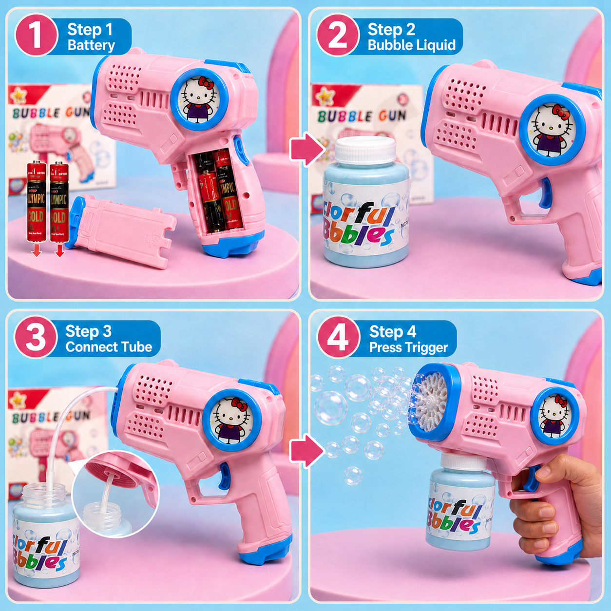 Kids Automatic Bubble Gun Toy with LED Light