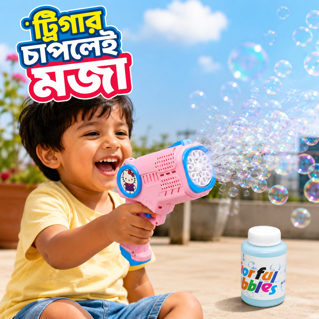 Kids Automatic Bubble Gun Toy with LED Light
