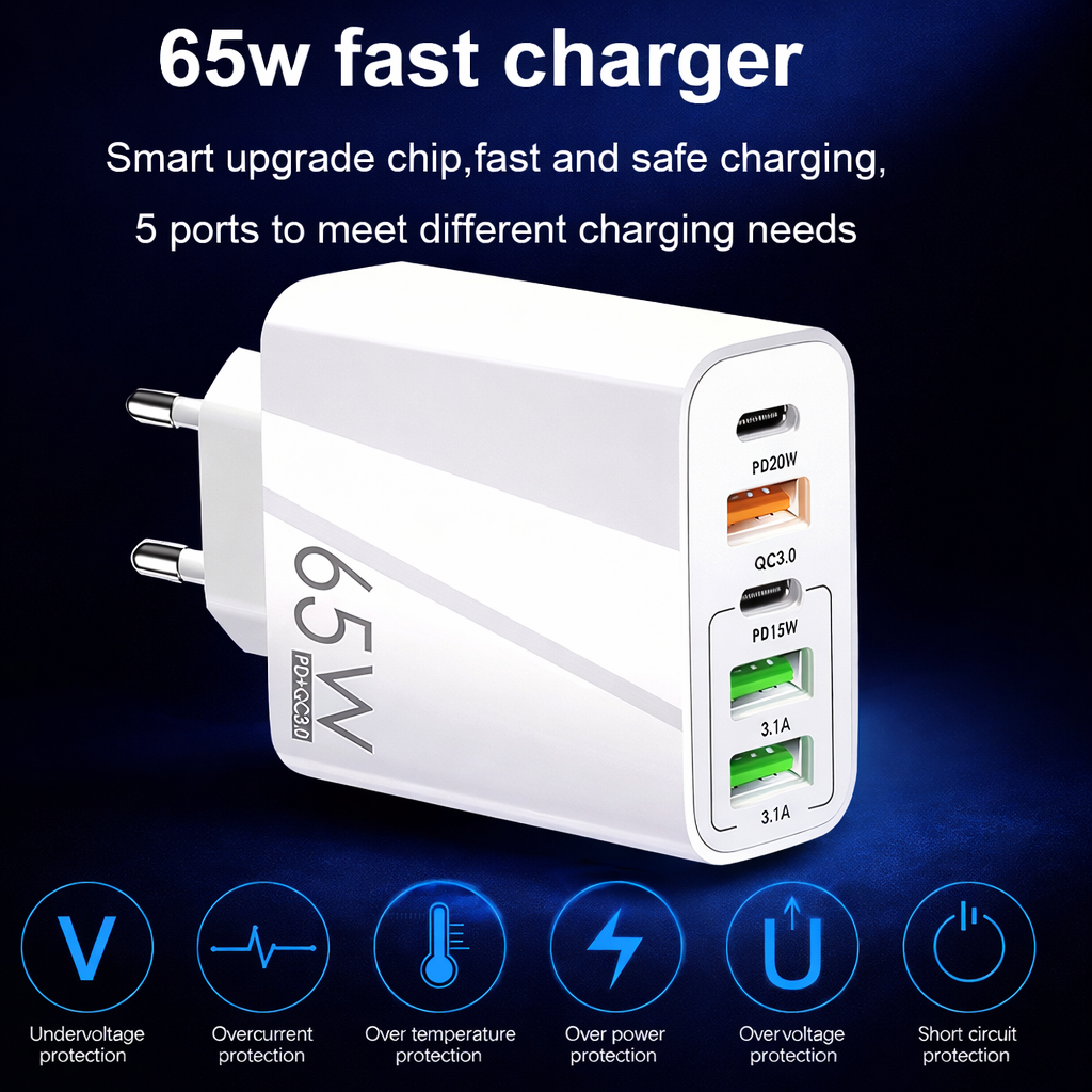 PD65W Multi-Port Fast Charging Adapter