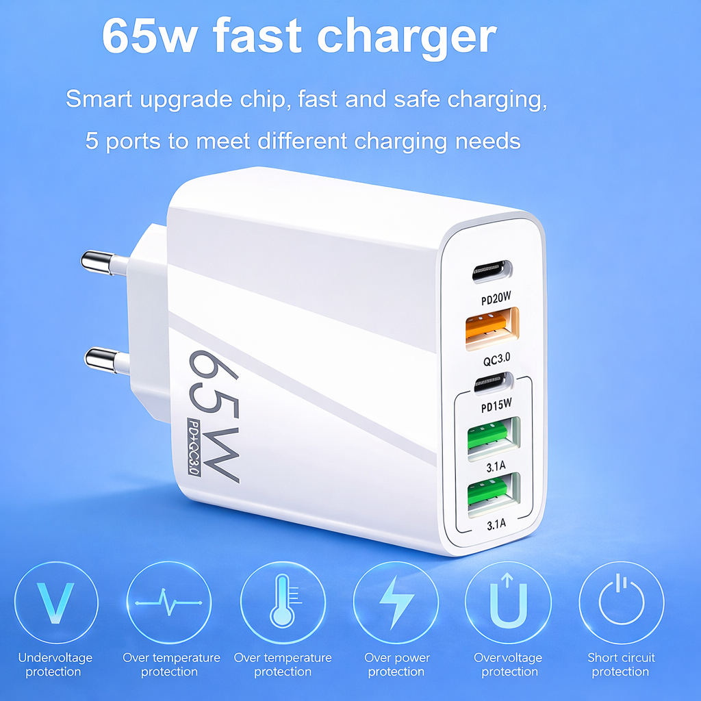 PD65W Multi-Port Fast Charging Adapter