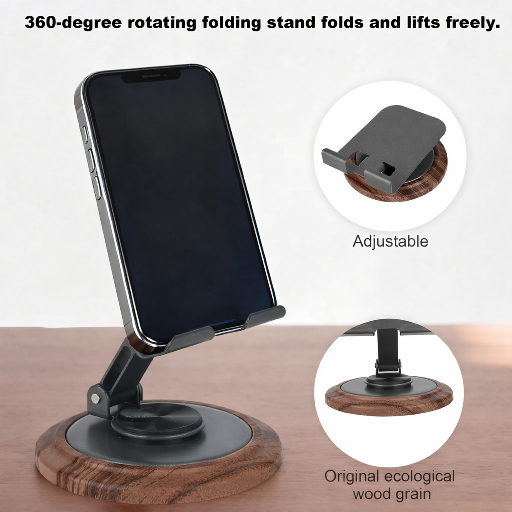 360 Degree Wooden Shape Rotating Adjustable Phone Stand