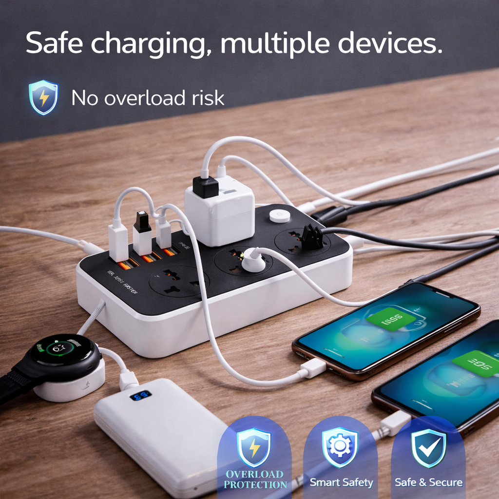 Maxline 3 Socket & 4 USB With Lightning Port Fast Charging Multiplug