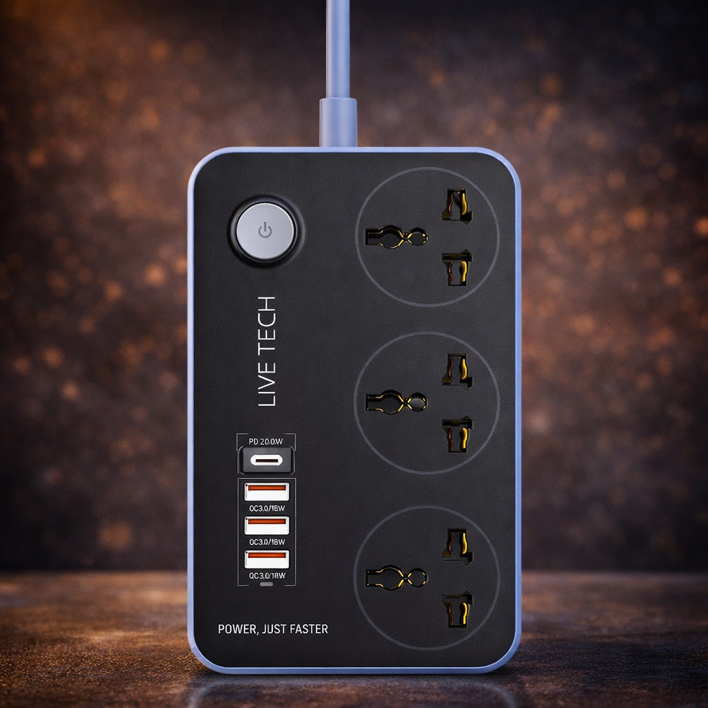 Maxline 3 Socket & 4 USB With Lightning Port Fast Charging Multiplug