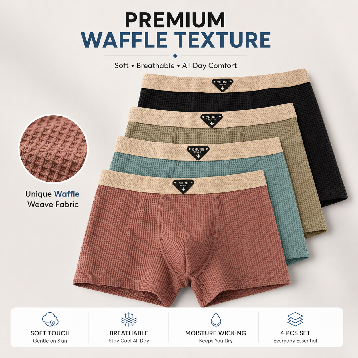 Men's Ice Silk net pattern Premium Boxer ( Set of 04 )