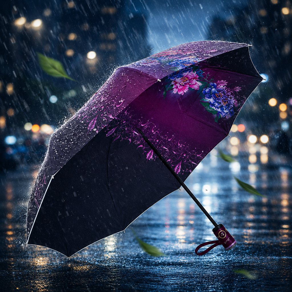 Elegant Floral 10-Ribs Folding Umbrella