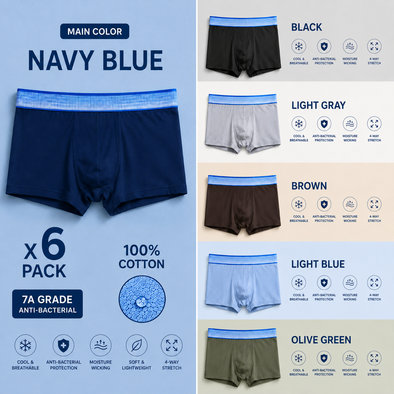 Soft Breathable Cotton Trunk Boxers ( Set of 6 )