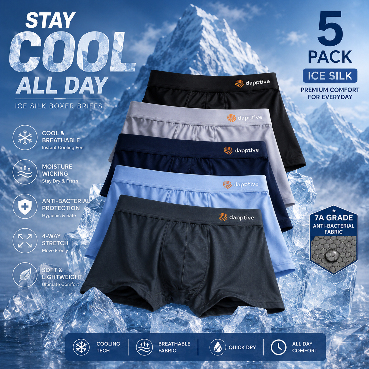Men’s Luxury Ice Silk Underwear Combo ( set of 05)