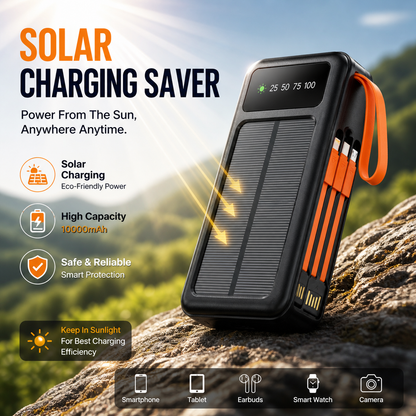 10000mAh Solar LED Multi Cable Power Bank