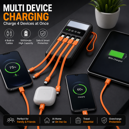 10000mAh Solar LED Multi Cable Power Bank