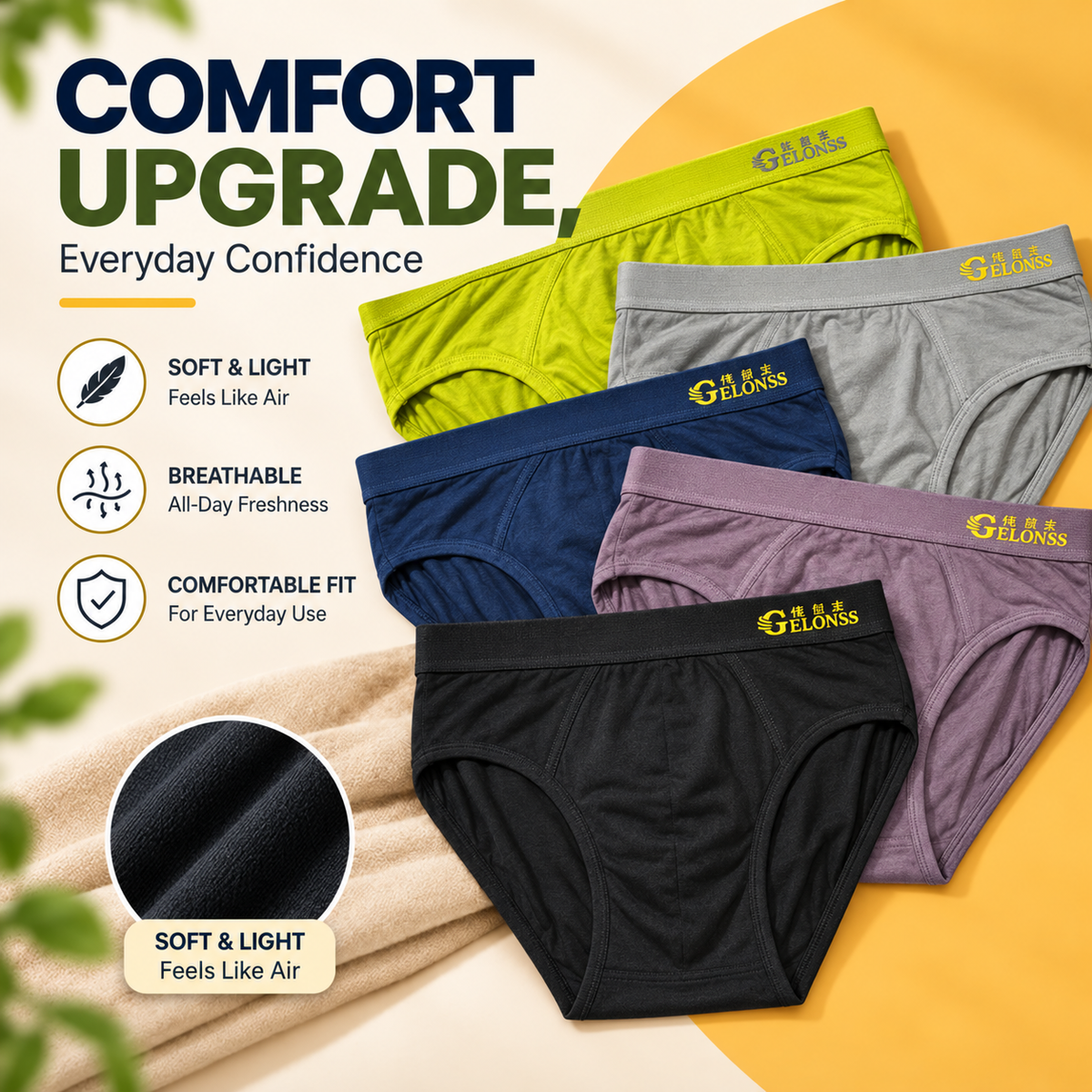 Feather Soft Breathable Men's Briefs ( Set of 5 )