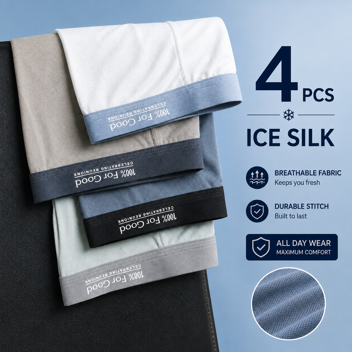 Premium Luxury Ice Silk Comfort Men’s Underwear (Set of 4)
