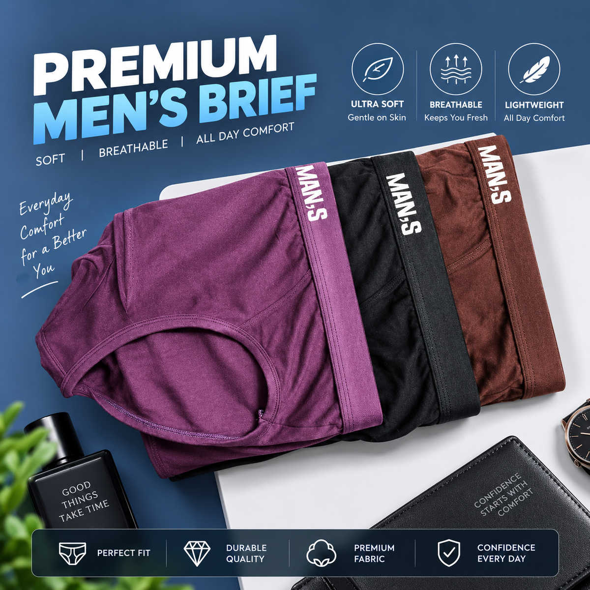 Men's Breathable Premium Comfort Briefs ( Set of 3 )