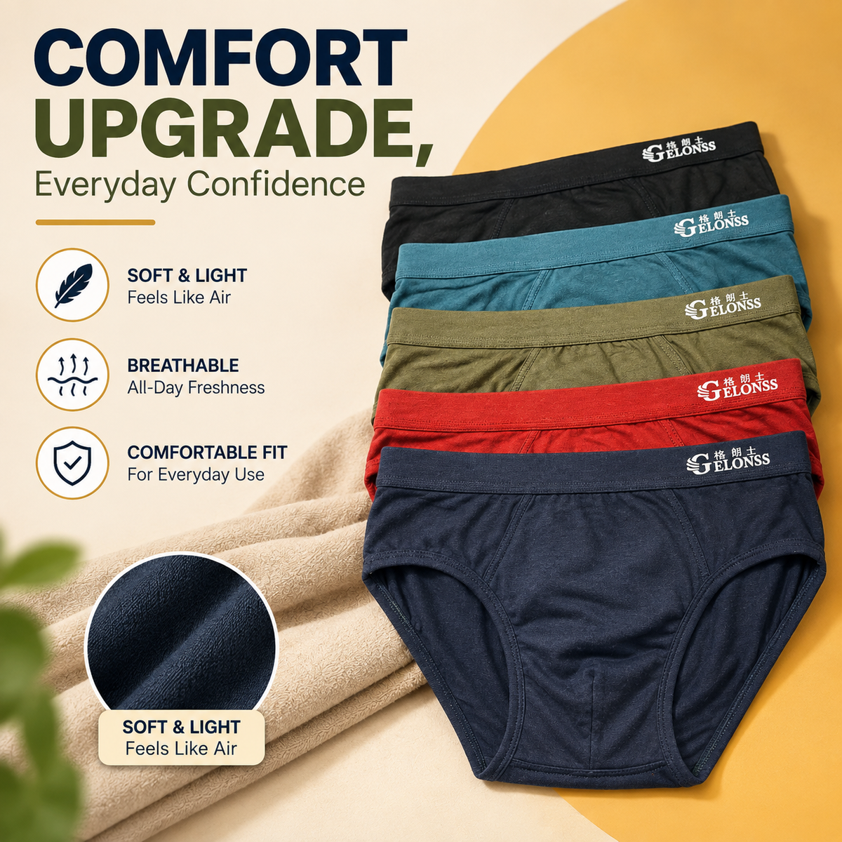 Feather Soft Breathable Men's Briefs ( Set of 5 )