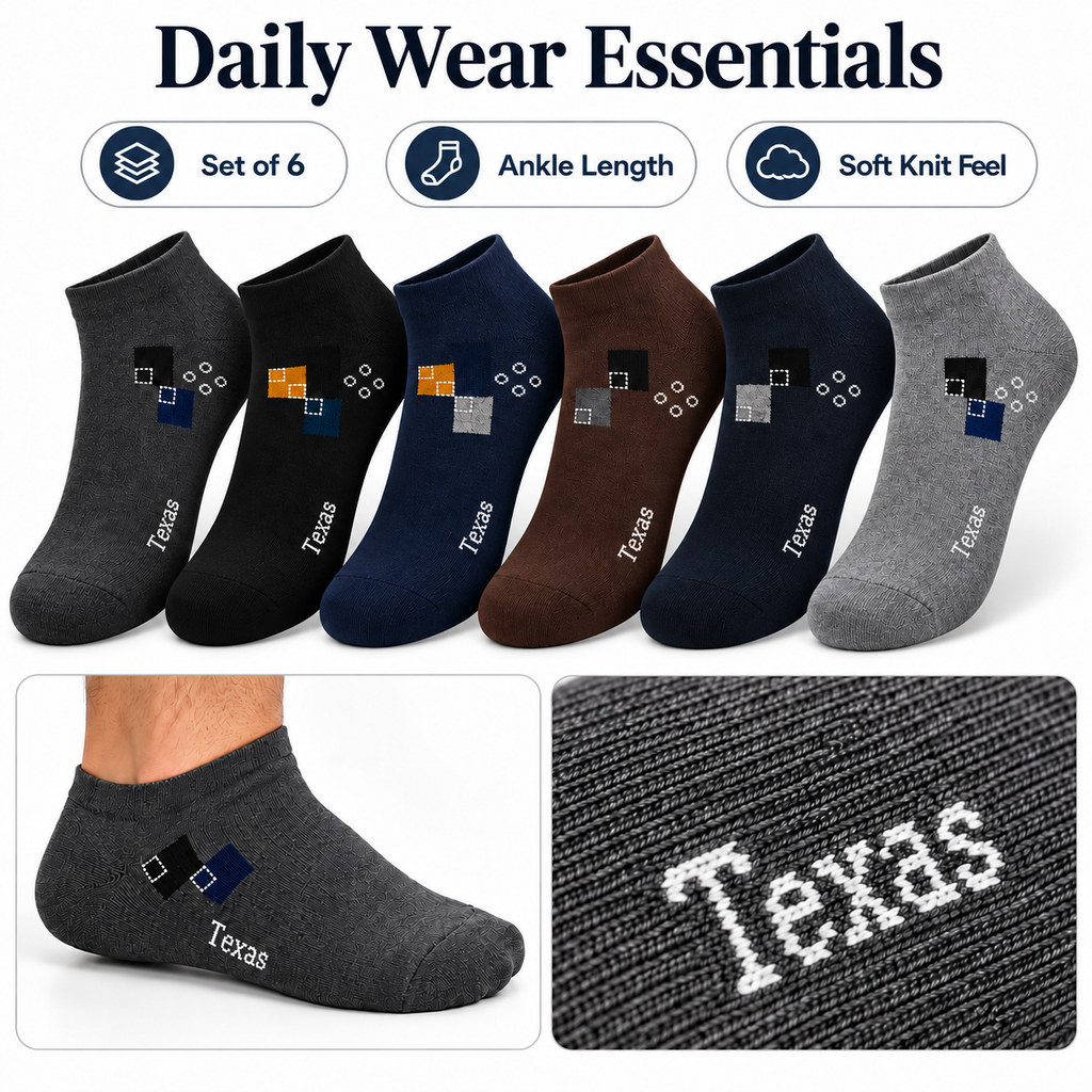 Texas Antimicrobial Breathable Men's Ankle Socks (Set of 6 Pairs)