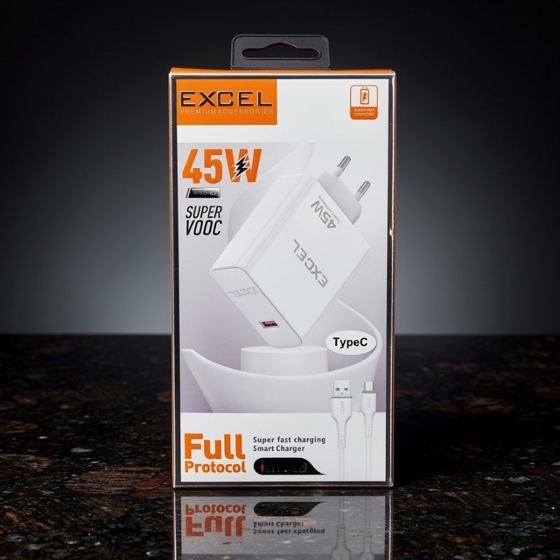 45W Fast Charging Single Port Adapter & Cable