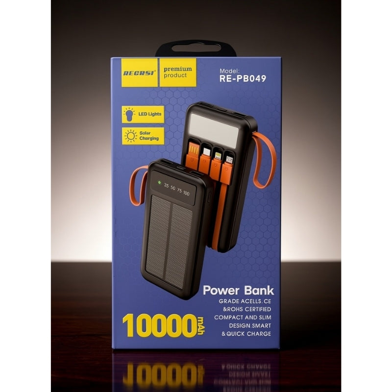 10000mAh Solar LED Multi Cable Power Bank