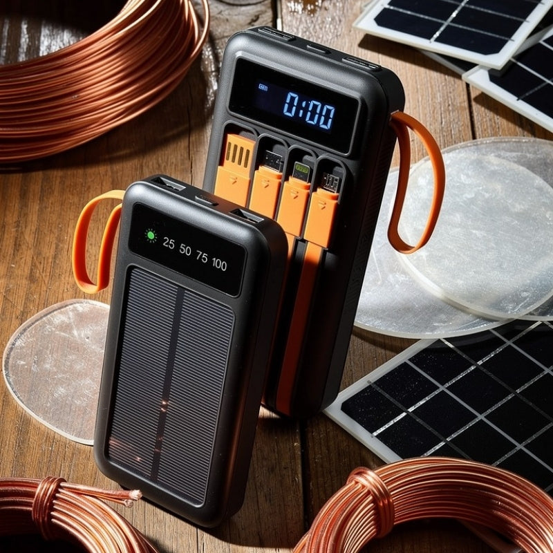 10000mAh Solar LED Multi Cable Power Bank