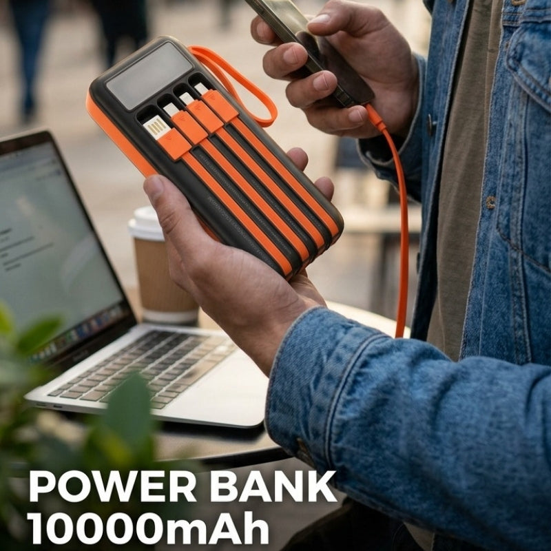 10000mAh Solar LED Multi Cable Power Bank