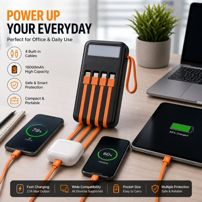 10000mAh Solar LED Multi Cable Power Bank