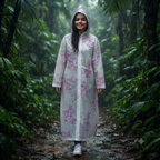 Transparent Floral Print Long Hooded Raincoat