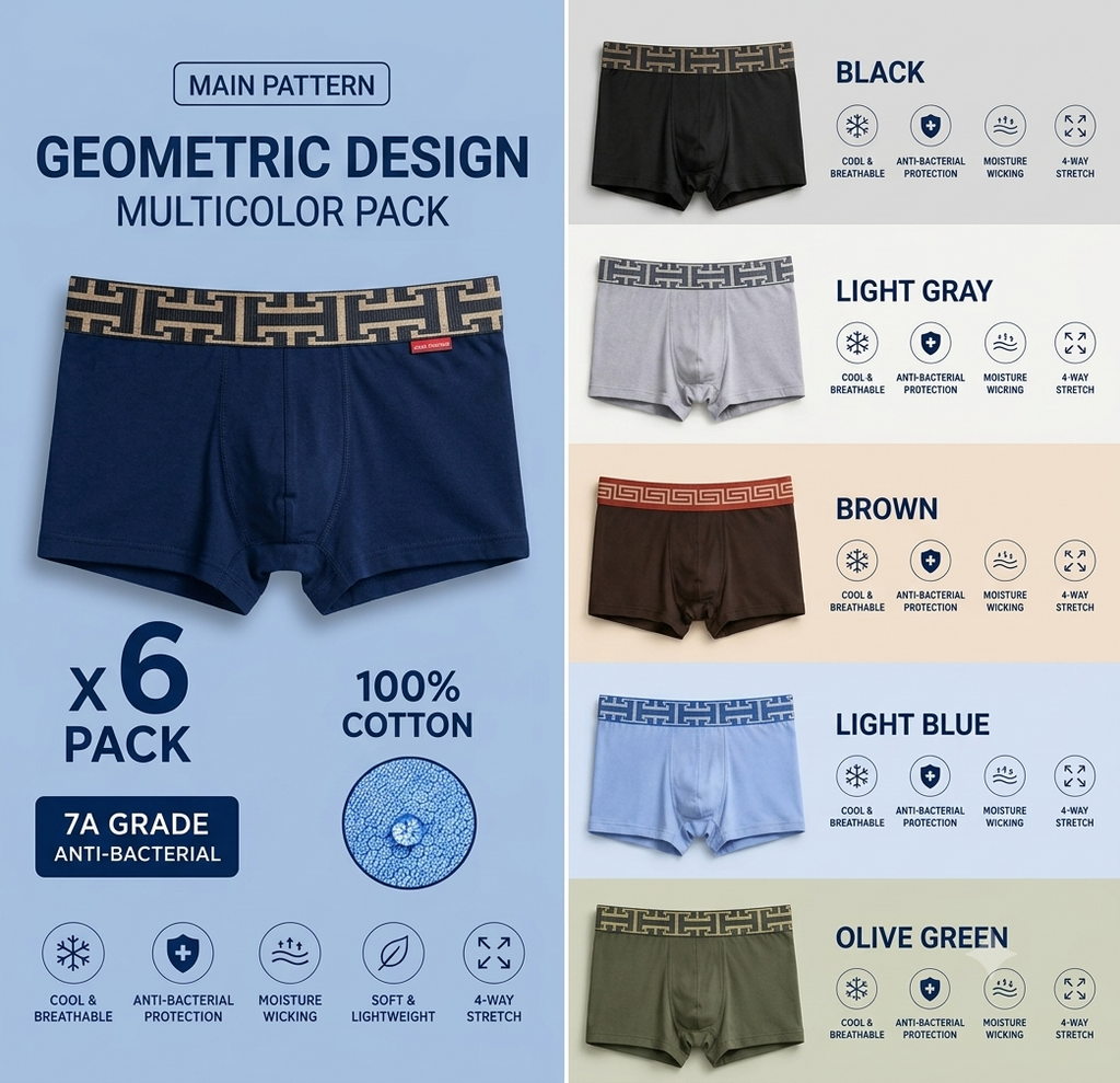 Soft Breathable Cotton Trunk Boxers ( Set of 6 )