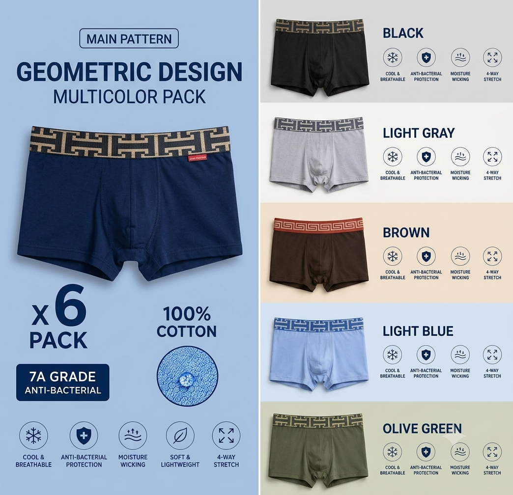Soft Breathable Cotton Trunk Boxers ( Set of 6 )