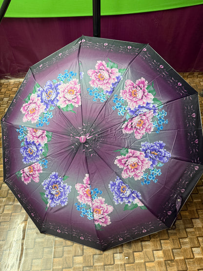 Elegant Floral 10-Ribs Folding Umbrella