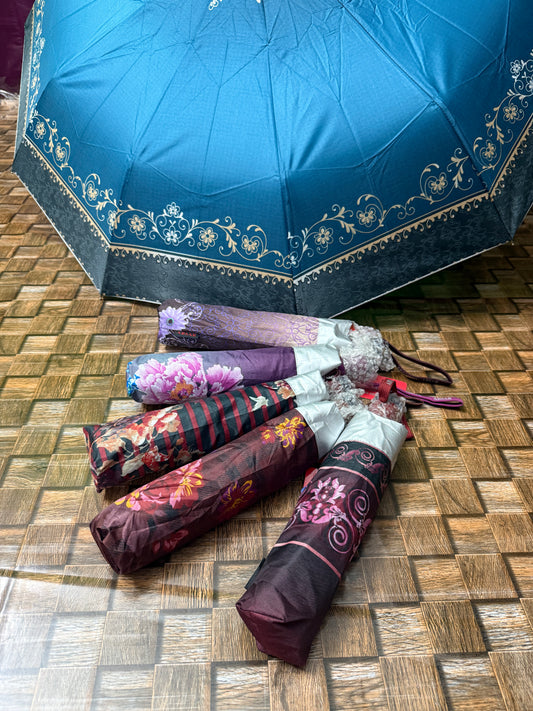 Elegant Floral 10-Ribs Folding Umbrella