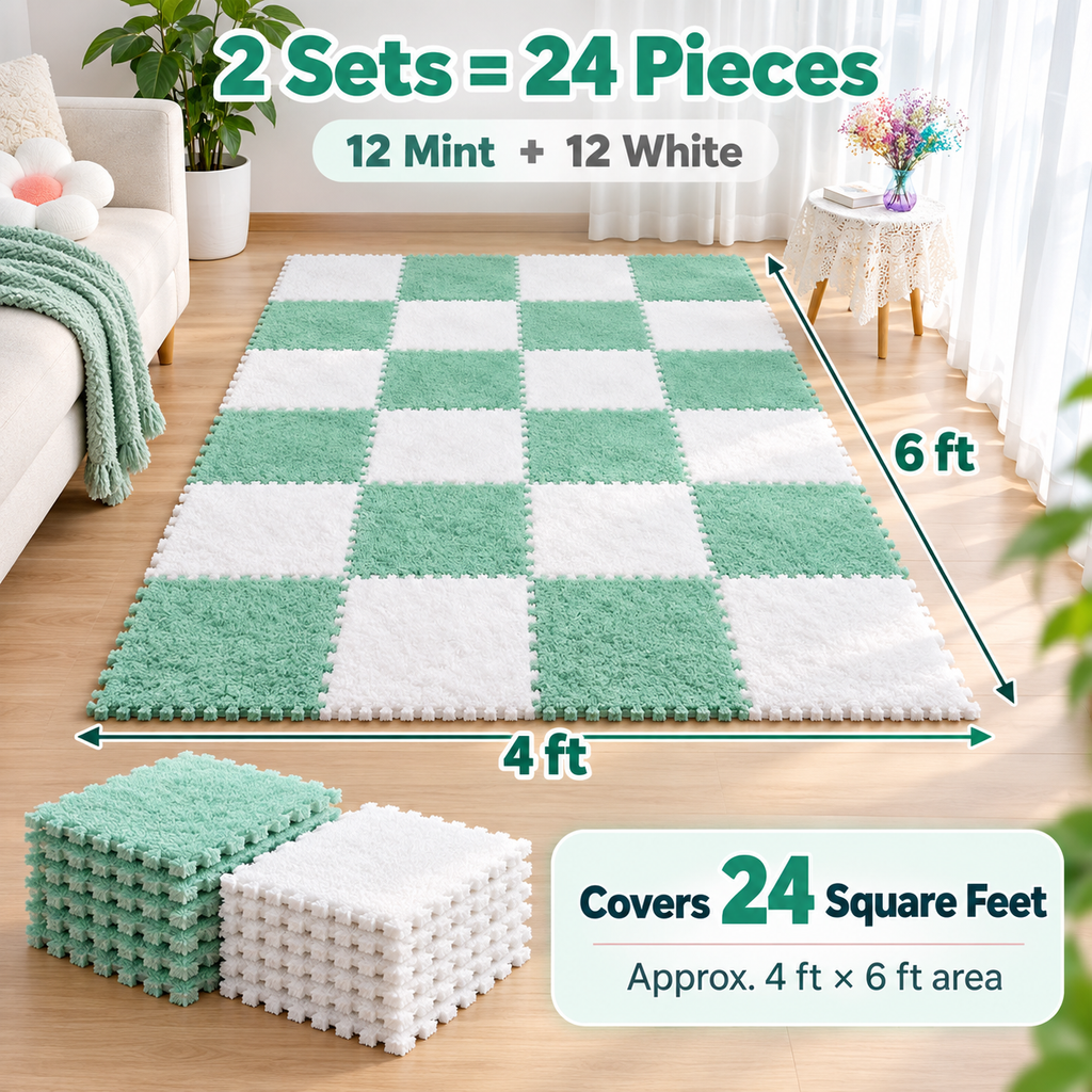 Soft Washable Foam Splicing Tiles Carpet (১২ পিস — ৩ ফুট × ৪ ফুট ঢাকবে)