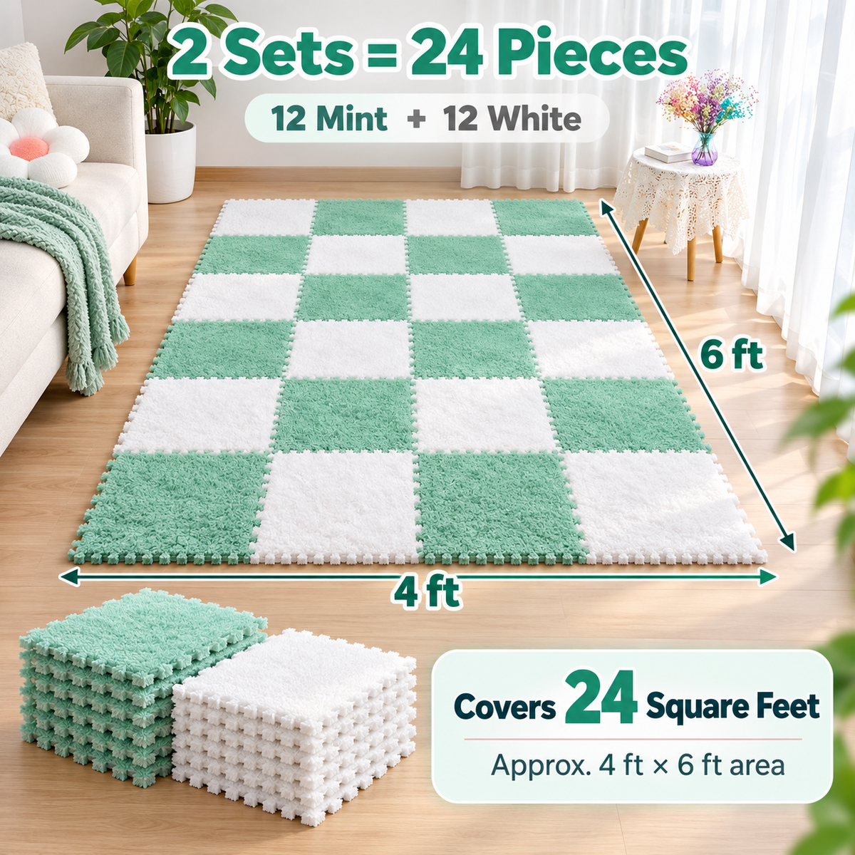 Soft Washable Foam Splicing Tiles Carpet (১২ পিস — ৩ ফুট × ৪ ফুট ঢাকবে)