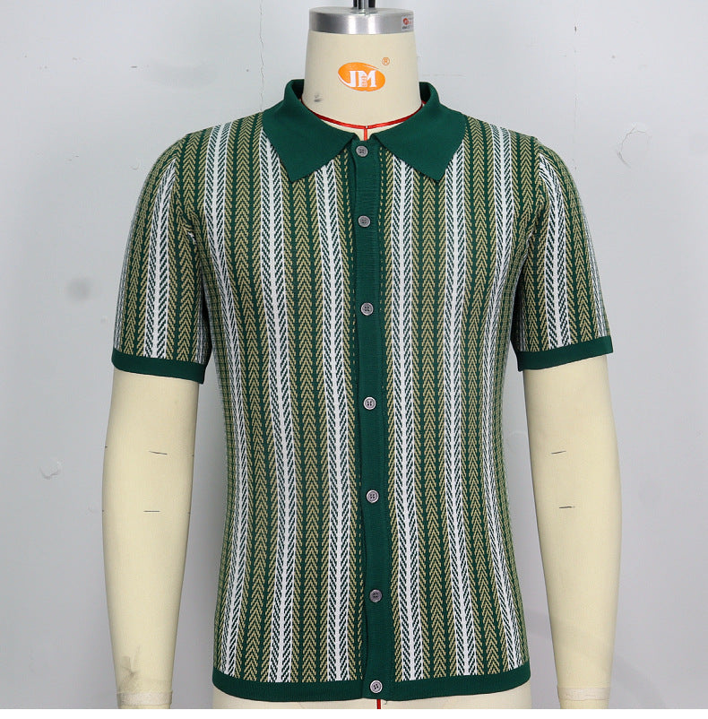 Men'S Knit Vintage Short Sleeve Button Polo Shirt