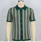Men'S Knit Vintage Short Sleeve Button Polo Shirt