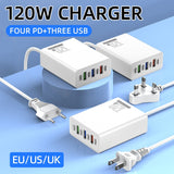 120W Multi-Port 3USB+4PD Fast Charger Hub