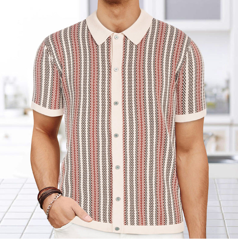 Men's Summer New Striped Jacquard Knitted Polo Shirt
