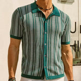 Men'S Knit Vintage Short Sleeve Button Polo Shirt