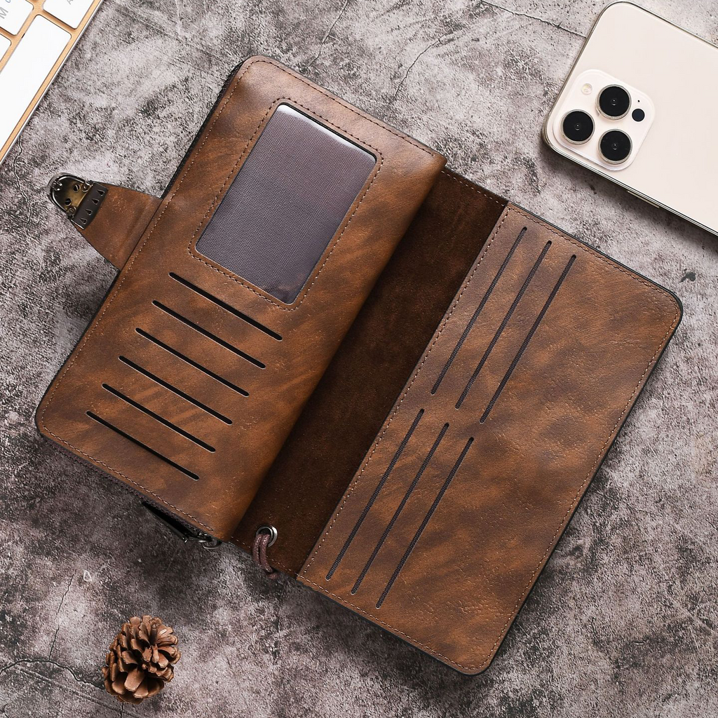 Elegant Brown Strap Lock Travel Wallet