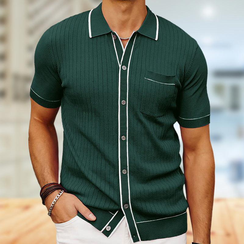 Man Ice Silk Short Sleeve Luxury Knitted Polo Shirt