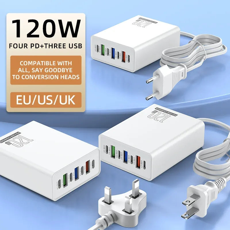 120W Multi-Port 3USB+4PD Fast Charger Hub(Only Hub)